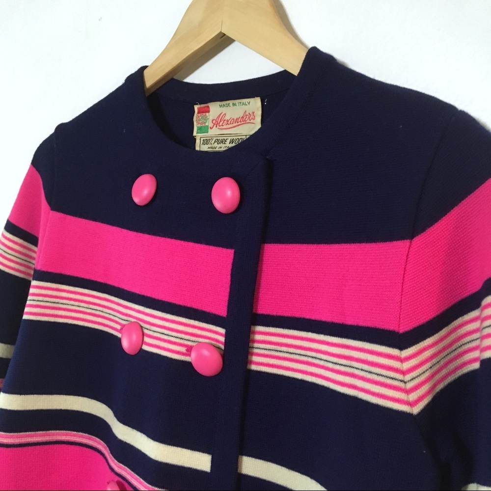 Vintage 60s striped wool cardigan sweater - Picture 2 of 6